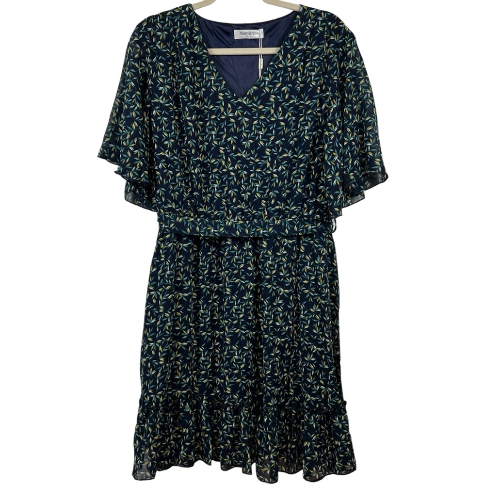 Manydress Women's Casual Summer Boho Dress Chiffon Floral Print Size XL NWT